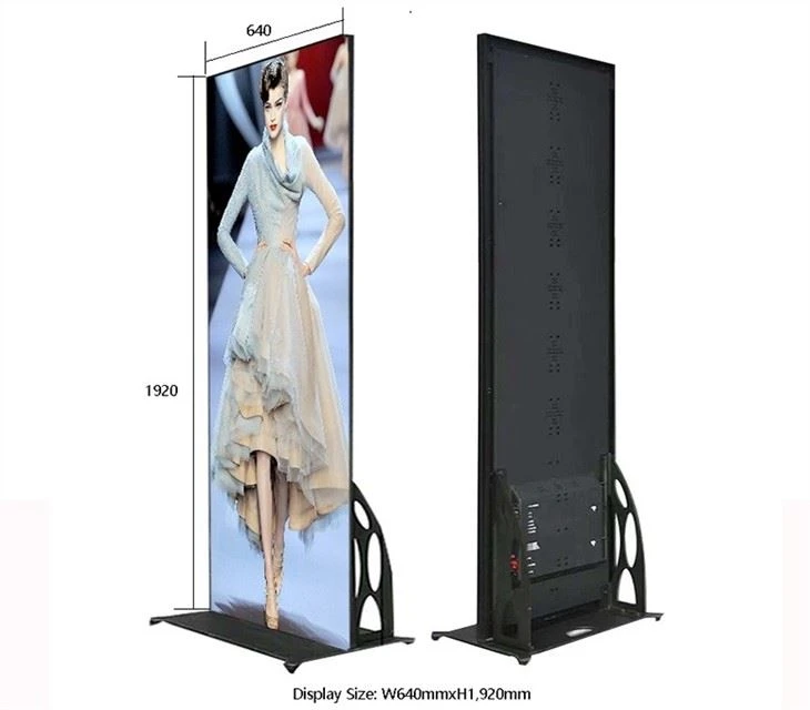 Indoor P2.5mm Portable Digital Led Poster Video Screen Display With Wheels For Rental And Fixed Installation